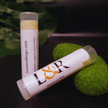 Load image into Gallery viewer, Healing properties for dry, cracked lips. Provides lasting lip moisture. Made with organic unrefined grade A shea butter, sweet almond oil, candelilla wax, calendula oil, and vitamin E. Unscented, naturally pigmented by ingredients. Vegan lip care.
