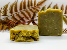 Load image into Gallery viewer, Handcrafted soap bar good for sensitive skin. Fragranced with uplifting scent of eucalyptus. Hemp soap blend for all skin types. 
