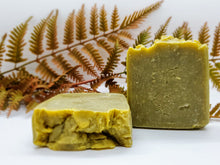 Load image into Gallery viewer, Handcrafted soap bar good for sensitive skin. Fragranced with uplifting scent of eucalyptus. Hemp soap blend for all skin types. 
