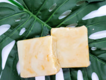 Load image into Gallery viewer, Formulated using a plant based recipe, designed to cleanse your skin and provide moisturization. Our soap designs and fragrances are made with natural colorants and pure essential oils. Naturally pigmented with annatto seed powder.  Scented with lavender &amp; patchouli essential oils.  Calming scent profile. 
