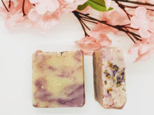 Load image into Gallery viewer, Calming lavender scented soap bar. Pigmented by alkanet root powder. Great total body care bar. 
