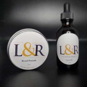 L&R Beard oil (2oz)  cares for your beard and underlying skin. Helps the manageability of your beard and adds moisture naturally.  Made with jojoba oil, sweet almond oil, and an refreshing essential oil blend .  Great for all skin and hair types. Choose from our 4 premium essential oil blends (unscented available). Best used with wooden beard comb.