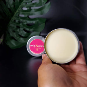 Great way to soothe dry skin. Calming scent of chamomile essential oils. Made with organic Mango & Shea butter, infused calendula & chamomile oil, sweet almond, candelilla wax and vit E. Easily accessible moisture in a 2 oz eco friendly tin. Plant based & cruelty free