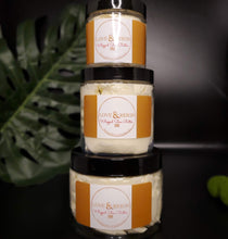 Load image into Gallery viewer, Natural healing properties that may be beneficial for dry skin conditions  Full of antioxidants aimed to naturally reduce scars &amp; fine lines Chemical free, moisturizing hair sealant Made with unrefined shea butter and oil blend (coconut, jojoba, sweet almond, avocado ,grapeseed, rosehip, hemp seed &amp; argon) Best used on clean damp hair.  Use as needed for skin care.  A little goes a long way. Allow butter to melt in your hands and apply.   
