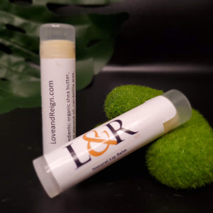 Healing properties for dry, cracked lips. Provides lasting lip moisture. Made with organic unrefined grade A shea butter, sweet almond oil, candelilla wax, calendula oil, and vitamin E. Unscented, naturally pigmented by ingredients. Vegan lip care.