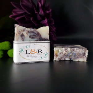 Calming lavender scented soap bar. Pigmented by alkanet root powder. Great total body care bar. 
