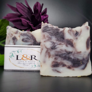 Calming lavender scented soap bar. Pigmented by alkanet root powder. Great total body care bar. 