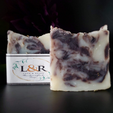 Load image into Gallery viewer, Calming lavender scented soap bar. Pigmented by alkanet root powder. Great total body care bar. 
